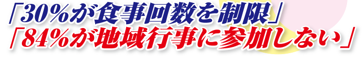 「30％が食事回数を制限」「84％が地域行事に参加しない」